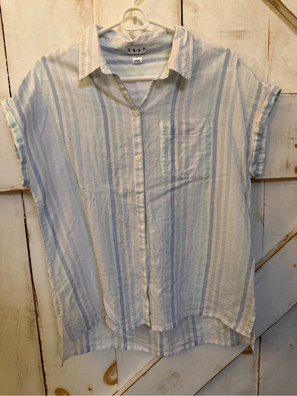 Dash Pastel Blue & White Striped Short Sleeve Button-Down Shirt